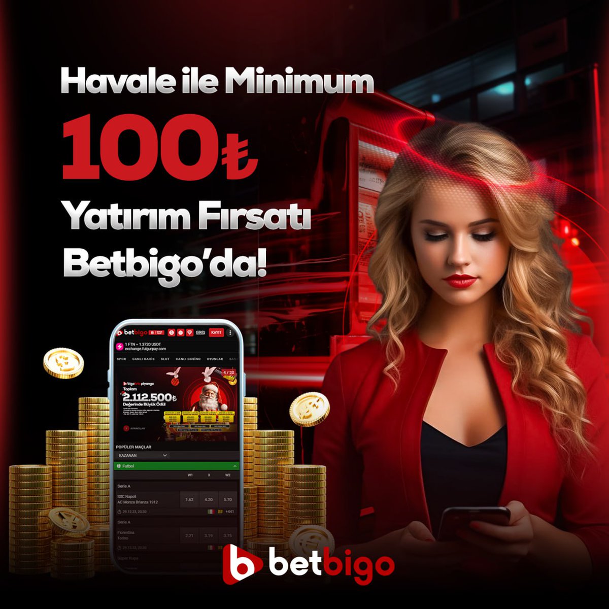 📢Betbigo'da havale ile minimum yatırım tutarı 100 TL! Yatırımınızı yapın, sunduğumuz birbirinden avantajlı promosyonları kaçırmayın! Giriş: shorturl.at/fhN26