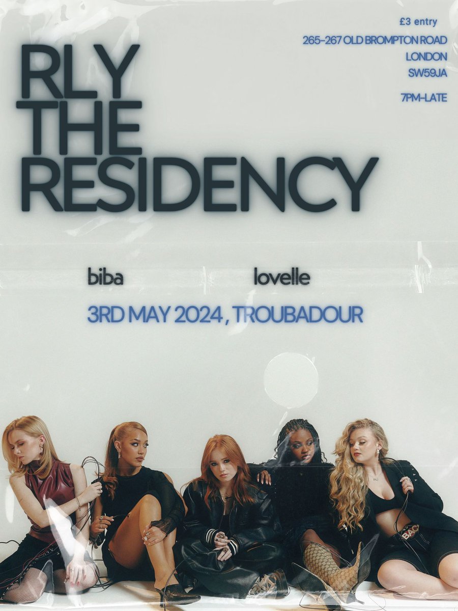 RESIDENCY 2 ✌️

We'll be performing in The Troubadour next Friday for the next of our residency shows.

We’ll be sharing the stage with Biba and Lovelle and we cannot wait to hear their sets!

Get your tickets here: ticketweb.uk/event/rly-the-…