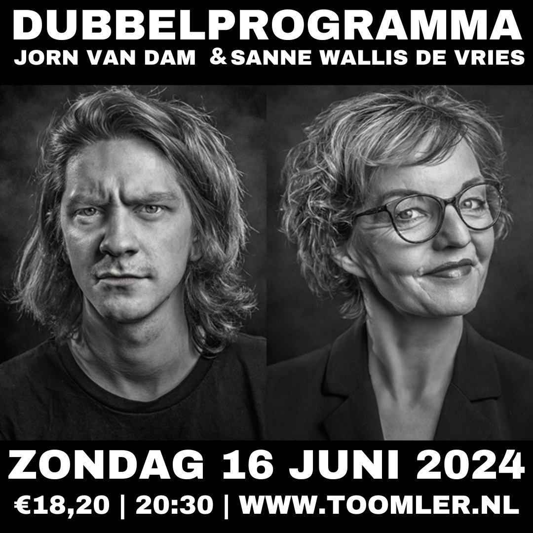 Een nieuwe dubbel op zondag 16 juni met Jorn van Dam en Sanne Wallis de Vries!  Kom langs! Tickets via app.guts.tickets/hq789i/rim0bj   #Comedytrain #Toomler #Comedyclub #Comedy #Amsterdam