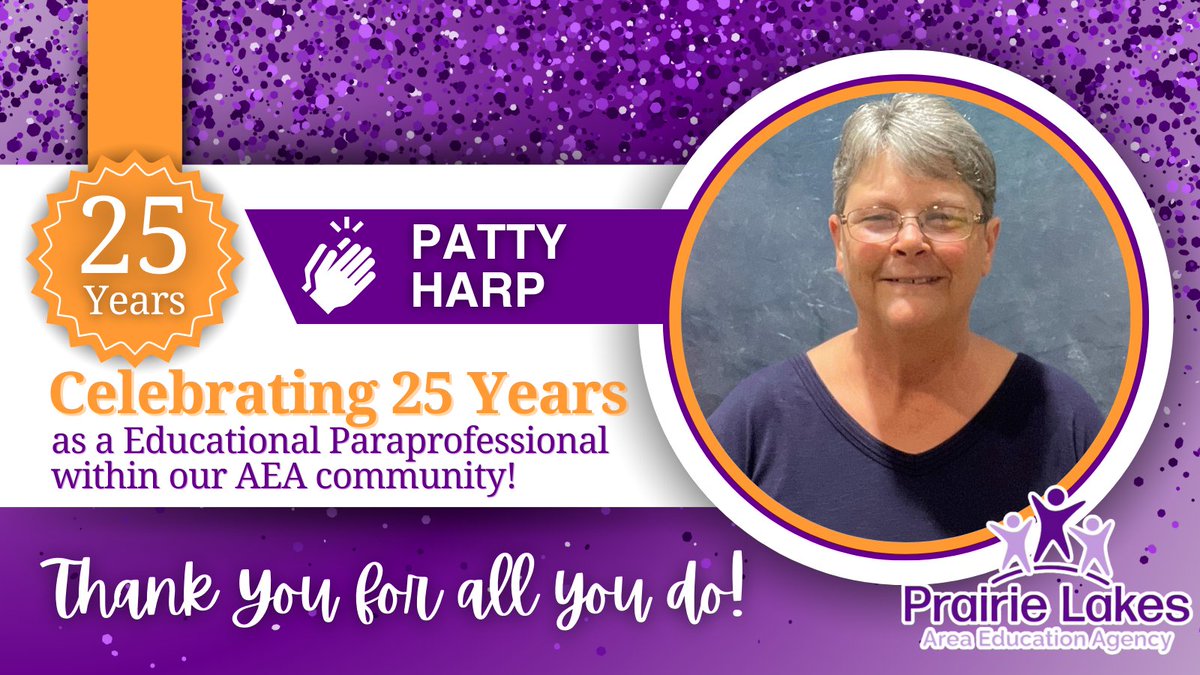 Please join us in recognizing Patty Harp for her 25 years of service at #PLAEA!

Patty is an Educational Paraprofessional at Fort Dodge Youth Shelter Care, and we are so grateful to have her on our team. Thank you for your stellar work! 🌟

#EveryDayAtPLAEA