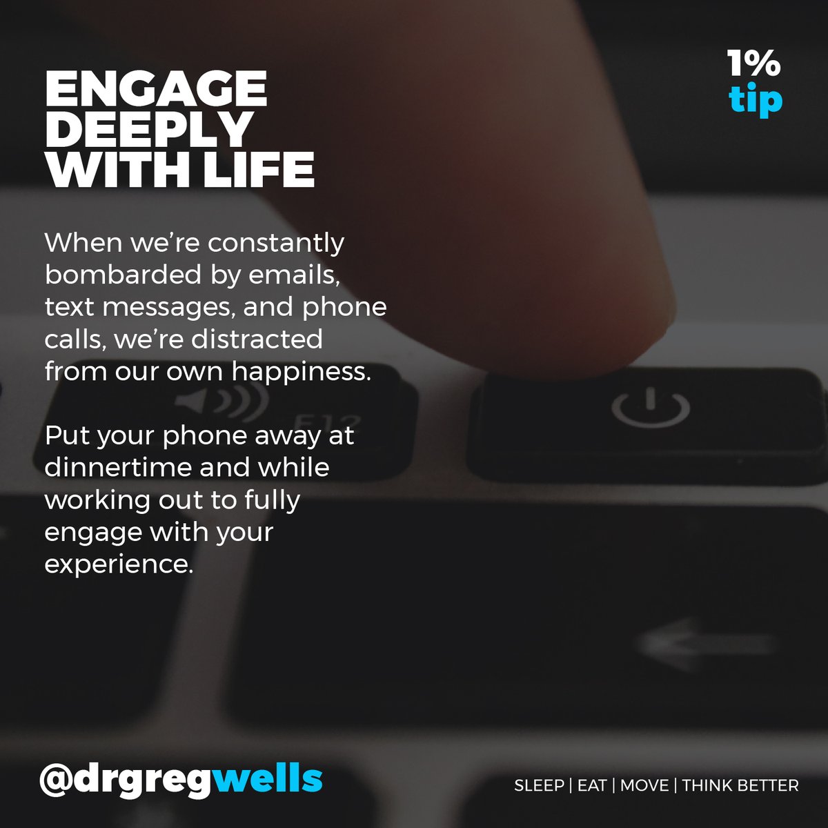 Think Clearly 1% Tip: Engage Deliberately with Life

Learn more about healthy high-performance on my blog: drgregwells.com/blog.

#sharpenyouredge #mentalhealth #breathe #journaling #wellness #healthylifestyle #mindset #brain #creativity #mindful #meditation #gratitude