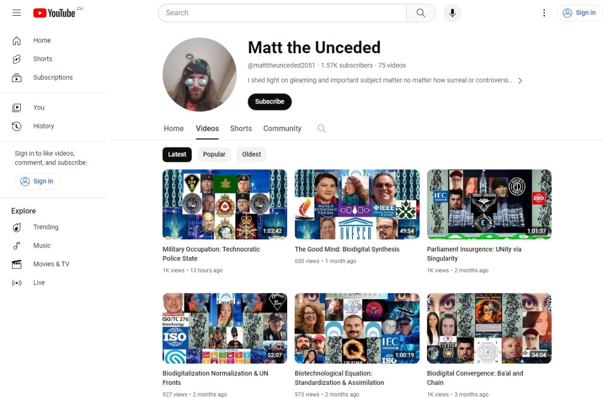 Matt the Unceded on Youtubelands... ah Canadia..