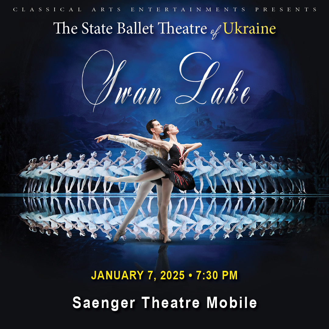 JUST ANNOUNCED! The prestigious State Ballet Theatre of Ukraine presents Swan Lake January 7th! Seats on sale Friday at 10AM at the box office or bit.ly/swan25 #MobileAlabama #MobileAL #MobileCounty #BaldwinCounty #GulfCoast #DowntownMobile #Pensacola #Biloxi