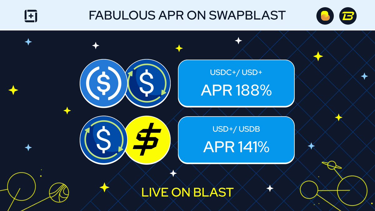 Pools on @SwapBlast show amazing APRs! Add liquidity to these 2 pools and get Blast points lootbox: app.overnight.fi/blastquest