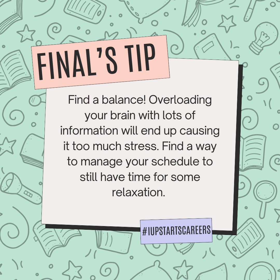 We know that the week before #finals can be overwhelming. 

Today's tip is all about balance! It's okay to still have some 'me' time during this exam heavy time - doing so will actually help you in the long run! 📕

#IUPStartsCareers #FinalsWeek #StudyHard