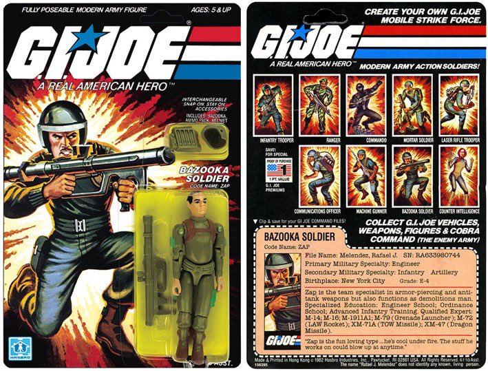 Check out Zap from GI Joe series 1 in 1982. Who was your favorite soldier character from the 1st series?

Thanks to @3DJoes for the photos. 

#gijoe #80s #eighties #80scartoons #80snostalgia #saturdaycartoons #saturdaymorningcartoons #actionfigures #hasbro #zap #bazooka #soldier