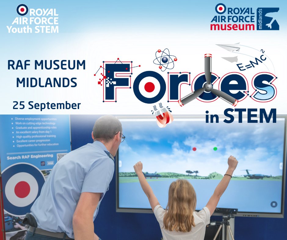 [MIDS] Forces in STEM is back with a bang in the Midlands on 25 September ✈️ 🔥 For the 4th year, we're bringing you the best of Midlands talent in STEM🔥 PLUS a day of incredible, interactive STEM experiences! 👾 🔍 For KS2 👉 Get your free tickets: bit.pulse.ly/jljji94qk1