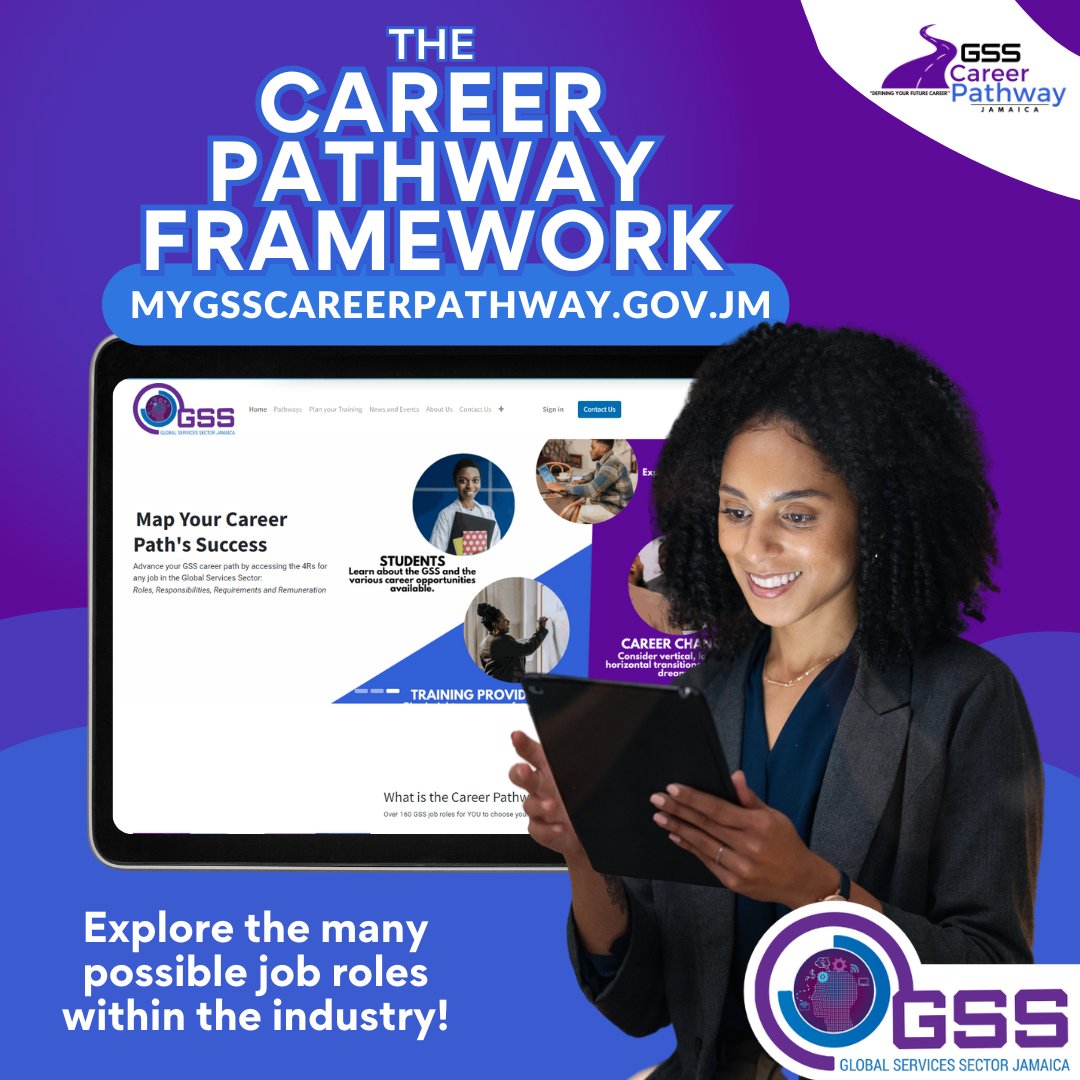It's time to explore the GSS Career Pathway Framework (CPF) for a exciting tour of over 160 possible job options! Join the fun for FREE at mygsscareerpathway.gov.jm and kick off your journey by taking our RIASEC self-assessment! #GSSCPF #SelfAssessment #RIASEC