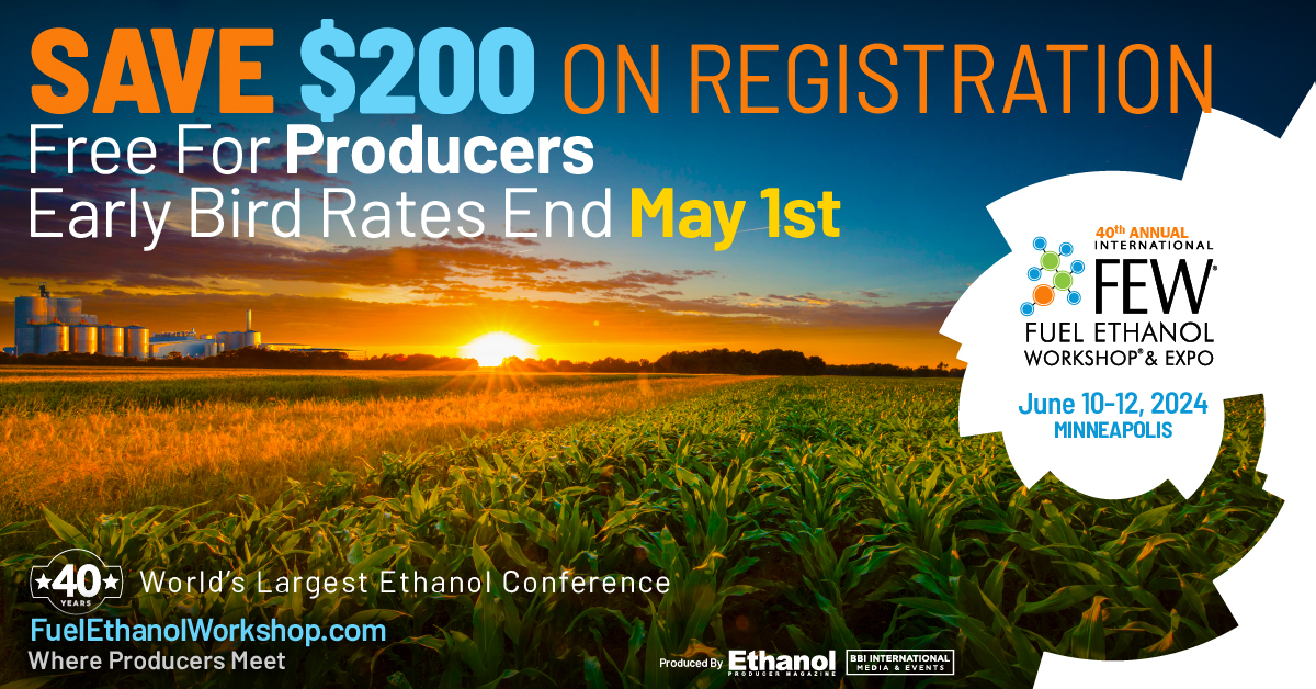 The early bird deadline for #FEW24 is THIS WEDNESDAY, May 1st. Register before Wednesday and save $200 at bit.ly/3xNy1er. 

#ethanol #renewablefuels