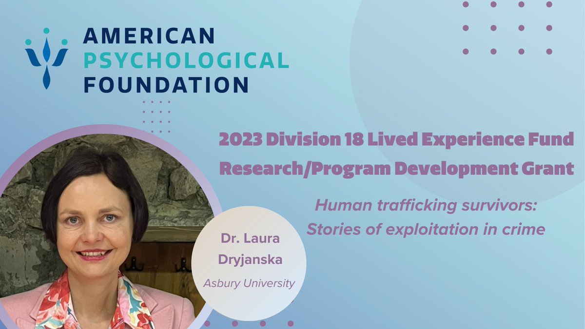 Congratulations to @lauradryjanska of @AsburyUniv on recieving the 2023 @apadiv18 Lived Experience Fund Research/Professional Development Grant! 🎉 apf.apa.org/funding/lived-… We're thrilled to support this incredible project.🌟 #researchexcellence #psychology