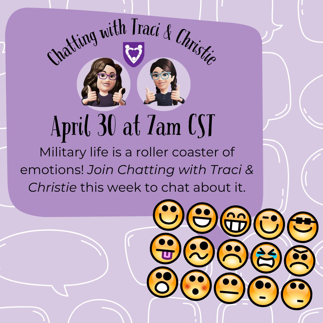 Chatting with Traci & Christie will be back TOMORROW April 30th to talk about how military life is a roller coaster of emotions! This free, live chat is open to all military spouses. Join us in the HUB → militaryspouseadvocacynetwork.org/mentorship-hub #MilitaryLife #Military #MSANHUB #MilitarySpouse