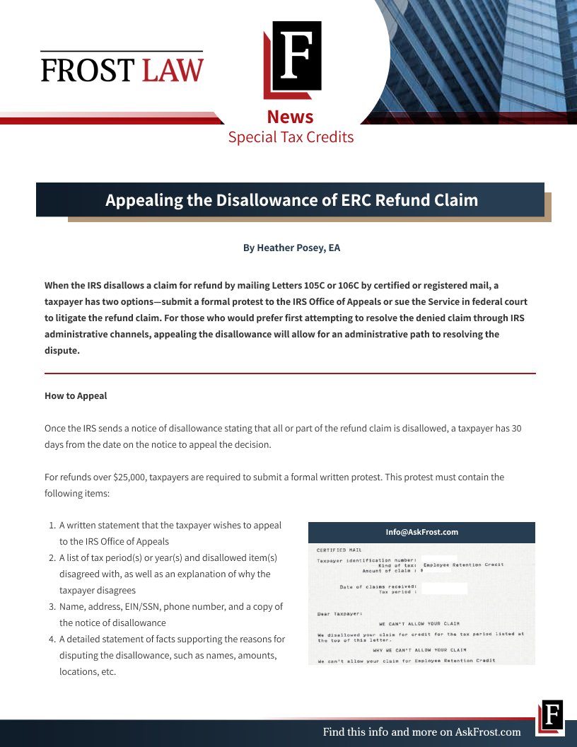IRSTaxIssues's tweet image. Has your #ERC claim been disallowed by the #IRS? Learn how to file an #appeal before the 30-day deadline. Understand the next steps here: bit.ly/4a0zv4m