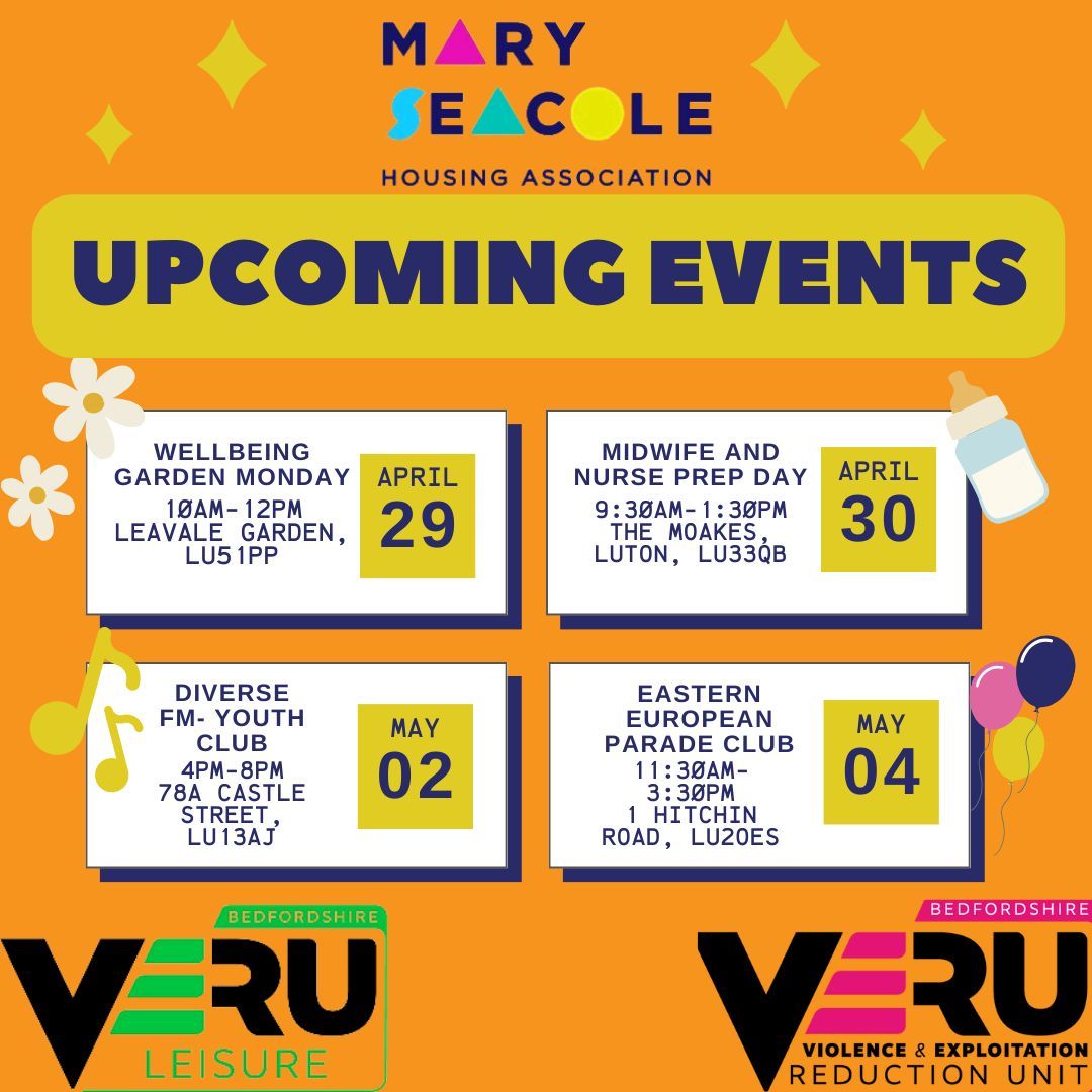 Free Activities for young people in Bedfordshire this week! From Gardening to making cards for midwifery sure to check out some of these events if you are looking for a way to spend your free time🥰 @diversefm @LandDhospital @Carnivalukcca @IrishInLuton @VeruCommunity @Bedsveru