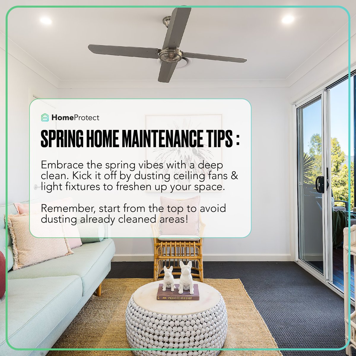 Happy #MaintenanceMonday! Spring is in the air, which means it's time for some deep cleaning. Start by dusting ceiling fans and light fixtures to freshen up your home. Starting top to bottom ensures you won't get dust on clean surfaces #SpringCleaning #HomeCare #HomeWarranty