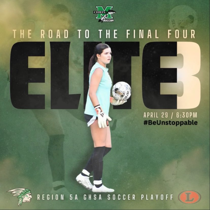 Elite 8 Time! Lady Chiefs take on Loganville TONIGHT at HOME! Go Lady Chiefs! #ChiefNation #ChampionsFindAWay #BeUnstoppable @GA_HS_Soccer @FayetteSports @MHSChiefEvents