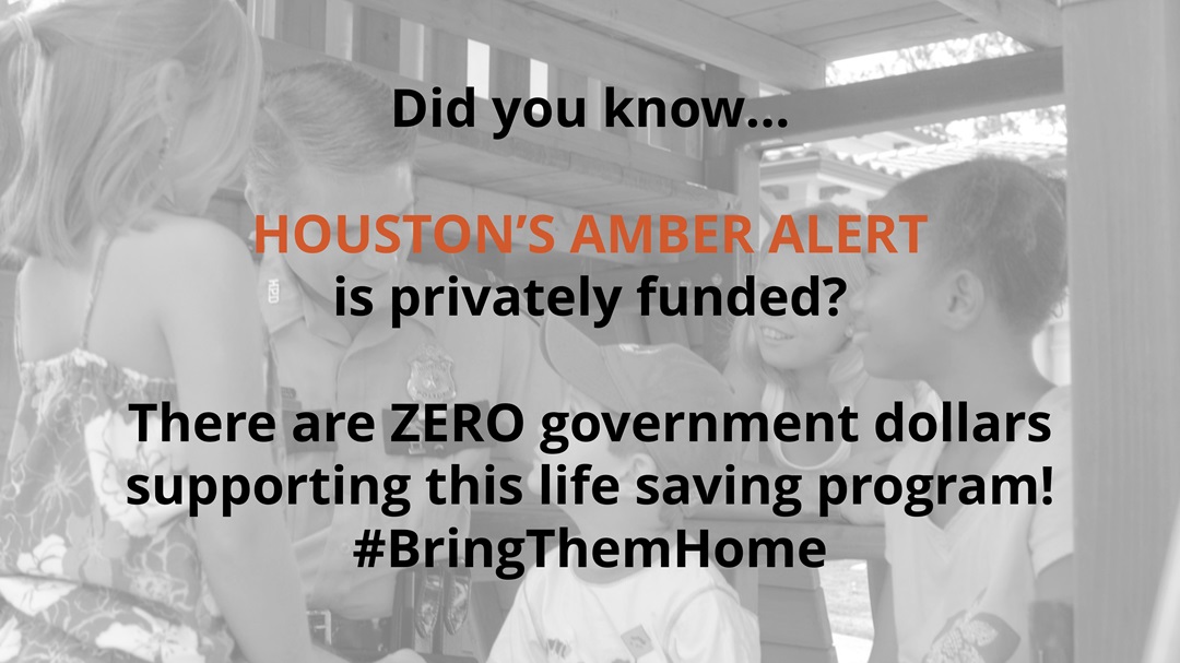 Did you know… HOUSTON’S AMBER ALERT is privately funded? There are ZERO government dollars supporting this life-saving program. Learn more: centerforthemissing.org #houstonnonprofit #houstonamberalert #houstonsilveralert #BringThemHome