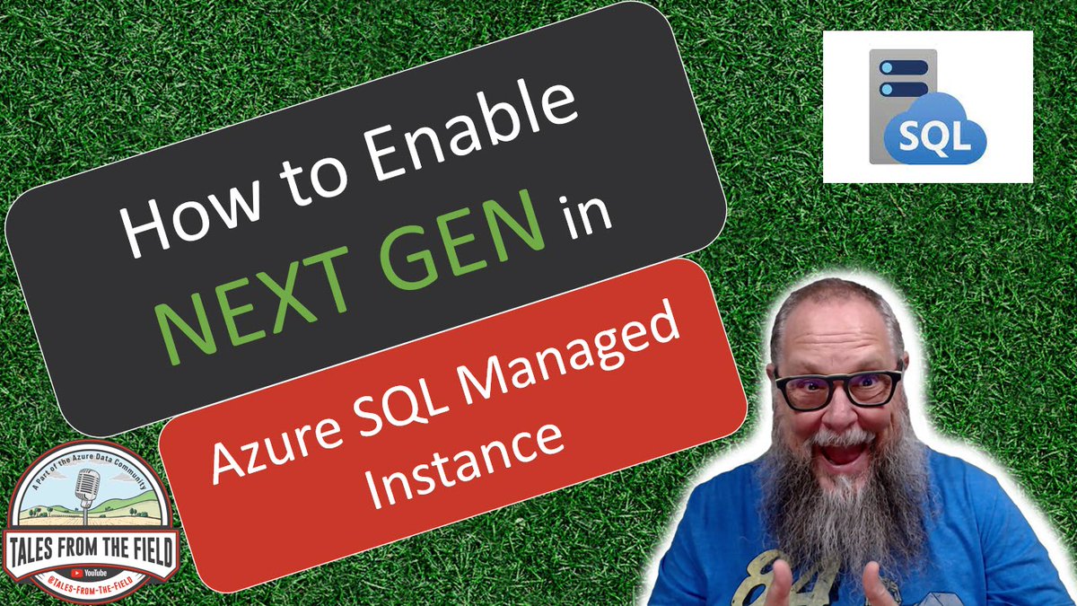 TalesftField's tweet image. Our Latest MS Tech Bits is LIVE!! @DBABullDog  presents @AzureSQL #ManagedInstance: How to Enable Next Gen General Purpose

Link: youtu.be/eRMH27EmT48

cc @SQLBalls @JoshLuedeman @BradleySchacht @neeraj_jhaveri @nodestreamio @NikoNeugebauer @SasaPopovicMSFT