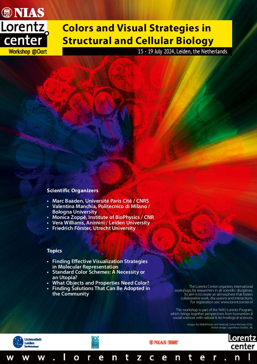 How to use colors and symbols to represent proteins, cellular structures, and mechanistic readouts such as gradients, motion, and pH in cell biology? This will be discussed at this@lorentzcenter workshop. Register for one of the last available spots! lorentzcenter.nl/colors-and-vis…