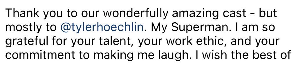 Elizabeth Tulloch wrote about Tyler Hoechlin in her gratitude post on #SupermanAndLois