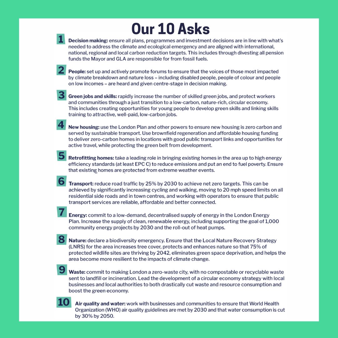Here you can see our 10 asks for the next Mayor of London, and each point has a few practical steps that would help reach that goal. The full plan and steps can be found here: groups.friendsoftheearth.uk/sites/default/…