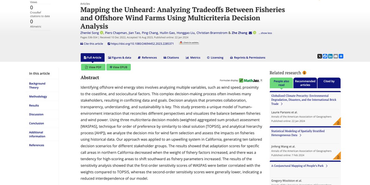 Song et al. introduce a decision analysis model for offshore wind energy site selection, considering stakeholder perspectives and fisheries impacts. bit.ly/4aA4Yvi