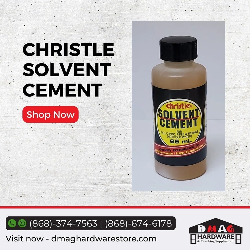 Introducing Christle Solvent Cement, your ultimate PVC glue for flawless pipe connections! 💧

#Dmag #DMAGhardware #Hardware #trinidadandtobago 
.
DMAG Hardware & Plumbing Supplies

Order now!

Contact us at 868-374-7563 via WhatsApp or by calling.