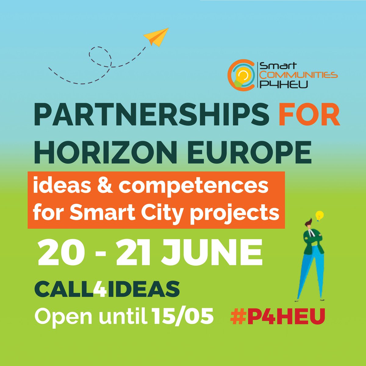 SmartCommunitiesTech (@cluster_smart) on Twitter photo #P4HEU: be a #speaker!
Still in time to apply: register within the 15thย Mayย and you can be selected and present your ideas and competences during one of the morning sessions.
โถ Discover more bit.ly/3VT1oIz
#Call4ideas #HorizonEU <a href="/HorizonEU/">Horizon Europe ๐ช๐บ</a> <a href="/EEN_Italia/">Enterprise Europe Network Italia</a> #P4HEU: be a #speaker!
Still in time to apply: register within the 15thย Mayย and you can be selected and present your ideas and competences during one of the morning sessions.
โถ Discover more bit.ly/3VT1oIz
#Call4ideas #HorizonEU <a href="/HorizonEU/">Horizon Europe ๐ช๐บ</a> <a href="/EEN_Italia/">Enterprise Europe Network Italia</a>