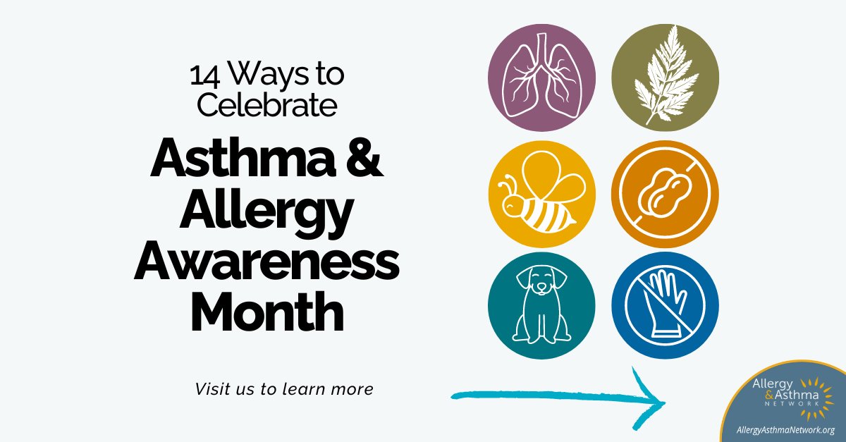 May is Asthma & Allergy Awareness Month! Join us in raising awareness for #asthma, #allergies, and related conditions all month long. Visit allergyasthmanetwork.org/news/14-things… for ideas on how to recognize and celebrate with us this awareness month! #AAAM