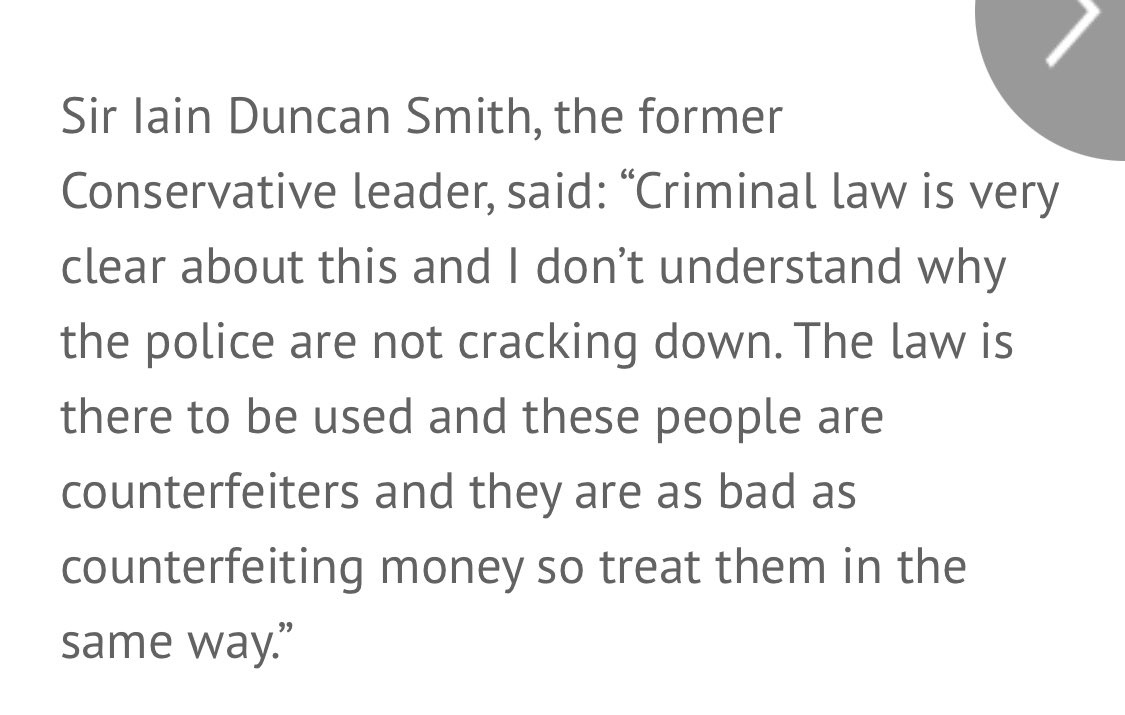 Ian Duncan Smith - he’s talking about counterfeit stamps. We can’t crack down on much at all Ian, as you and your buddies did your best to destroy policing, even regularly attending shopliftings is out of our reach now.