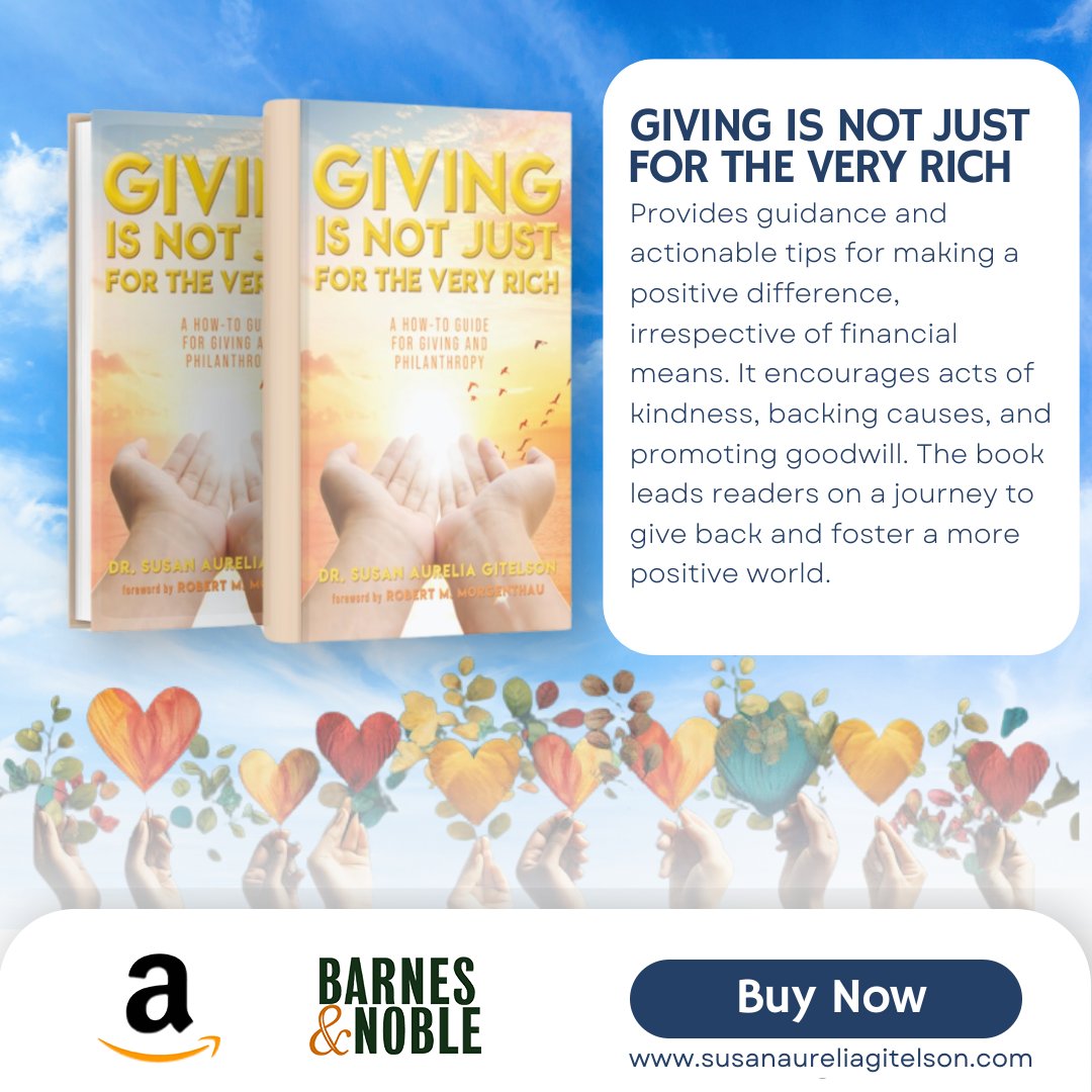 Dr. Gitelson's book offers philanthropic insights on charity evaluation, decision-making, and commitment fulfillment, ideal for philanthropy enthusiasts.

Purchase at Barnes and Noble.
barnesandnoble.com/w/giving-is-no…

#DrSusanAureliaGitelson #Author #CharityEvaluation #DecisionMaking