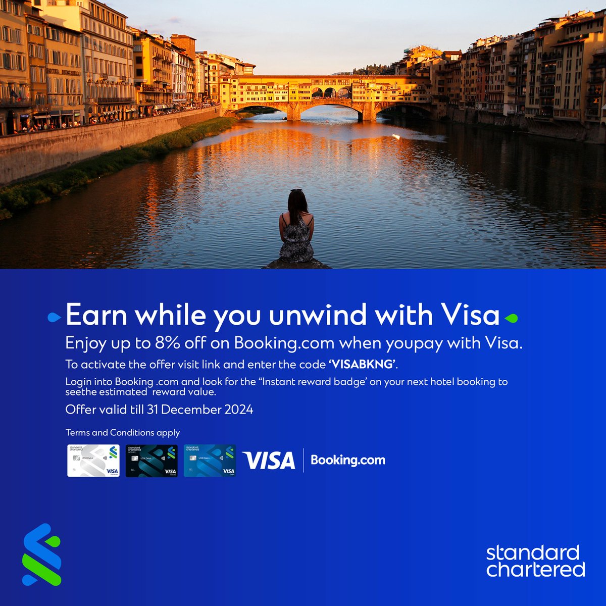 Adventure awaits, and so do the savings! Use your Visa card and code VISABNKG on Booking.com to snag up to 8% off your next getaway. Book now and make memories that last a lifetime! #TravelMoreWithVisa #HereForGood