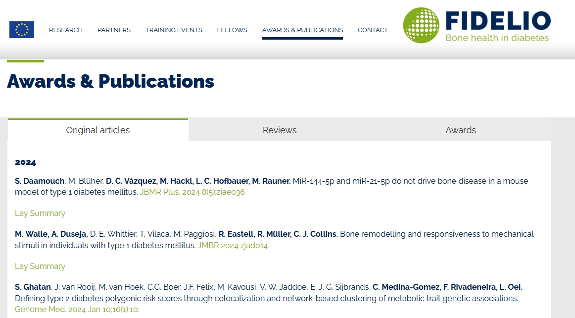 Now its the end of the FIDELIO project! Our results on #bone health in #diabetes have been published in 21 peer-reviewed articles to date, with more on the way. Check out the list along with lay summaries in multiple languages. fidelio-project.eu/awards_publica…