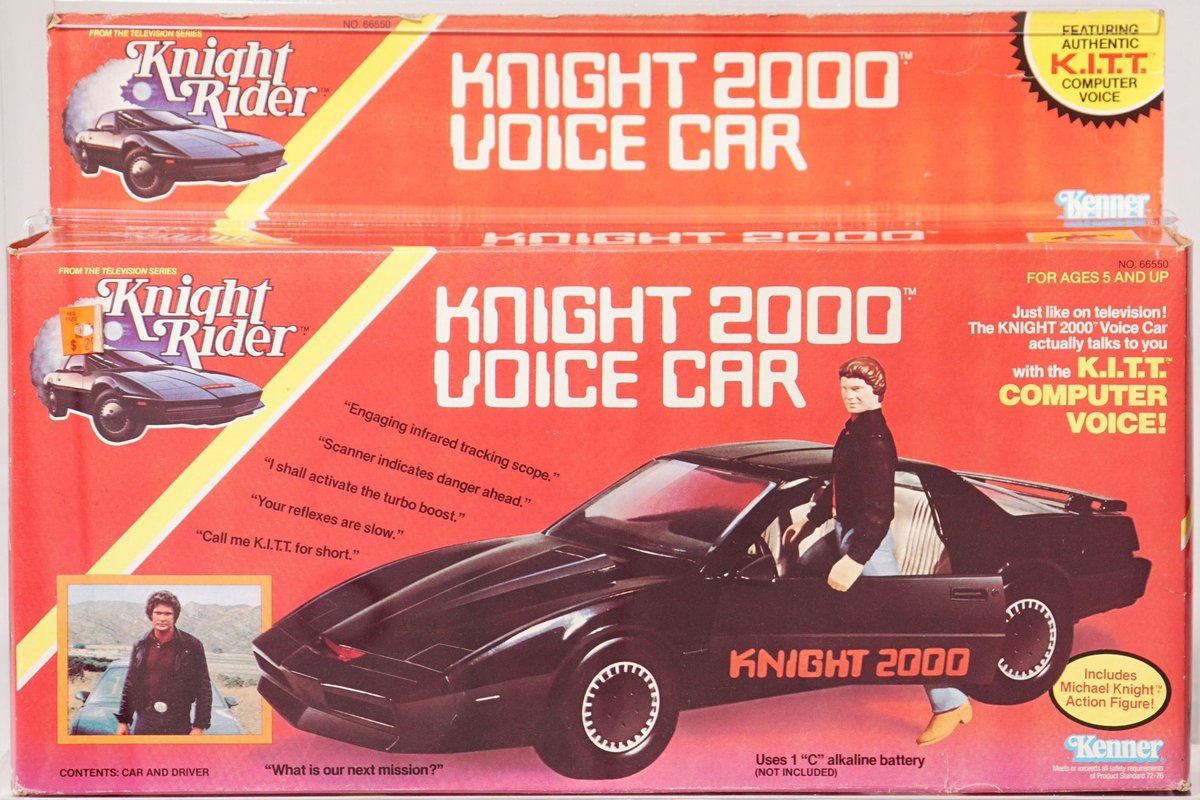 Check out the Knight 2000 Voice Car from Kenner’s Knight Rider line from 1983. This came with Michael Knight and featured KITT’s computer voice. #kenner #knightrider #actionfigures #eighties #80s #80snostalgia #davidhasselhoff