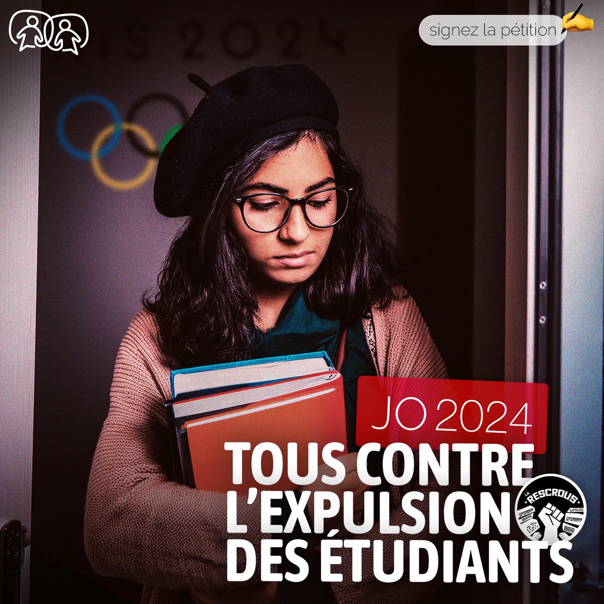 Des milliers d’#étudiants expulsés de leur résidence du #Crous pour le bien des #JO2024 ? Avec l’association @LaResCrous, demandez l’annulation de cette mesure insensée sans attendre ✊ Signez la pétition ➡️ mesops.com/LaRescrous ✍️ #mobilisation #Paris2024 #etudiant