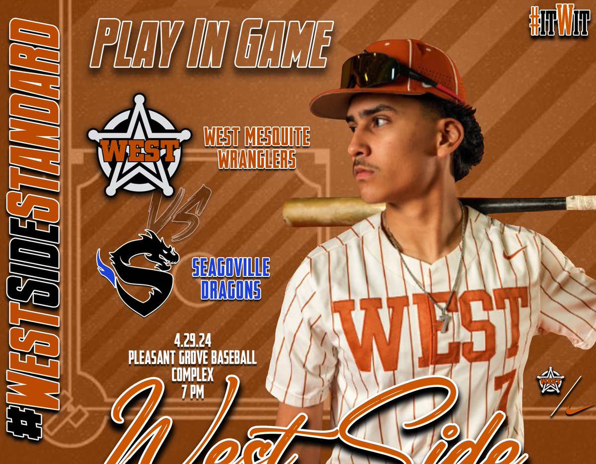 ⚾️ Playoff implications on the line tonight! Show up for some big time West Mesquite baseball! ⚾️ 

🏟️: Pleasant Grove Baseball Complex

📅: 4.29.24

⌚️: 7 PM

#WestSideStandard | #ITWIT