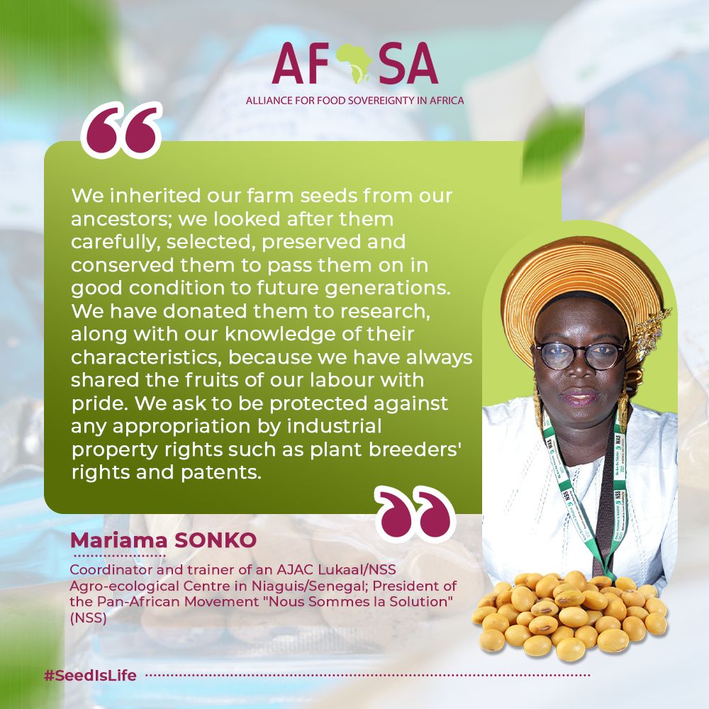Ma Semence, ma Vie || 𝗠𝗲𝘀𝘀𝗮𝗴𝗲 de Mme 𝗠𝗮𝗿𝗶𝗮𝗺𝗮 𝗦𝗼𝗻𝗸𝗼, 𝗧𝗿ésorière , Conseil d´Administration de l´𝗔𝗙𝗦𝗔 Agricultrice et organisatrice pour les femmes rurales, Mariama est la coordinatrice nationale de Nous sommes la solution au Sénégal, un mouvement de…