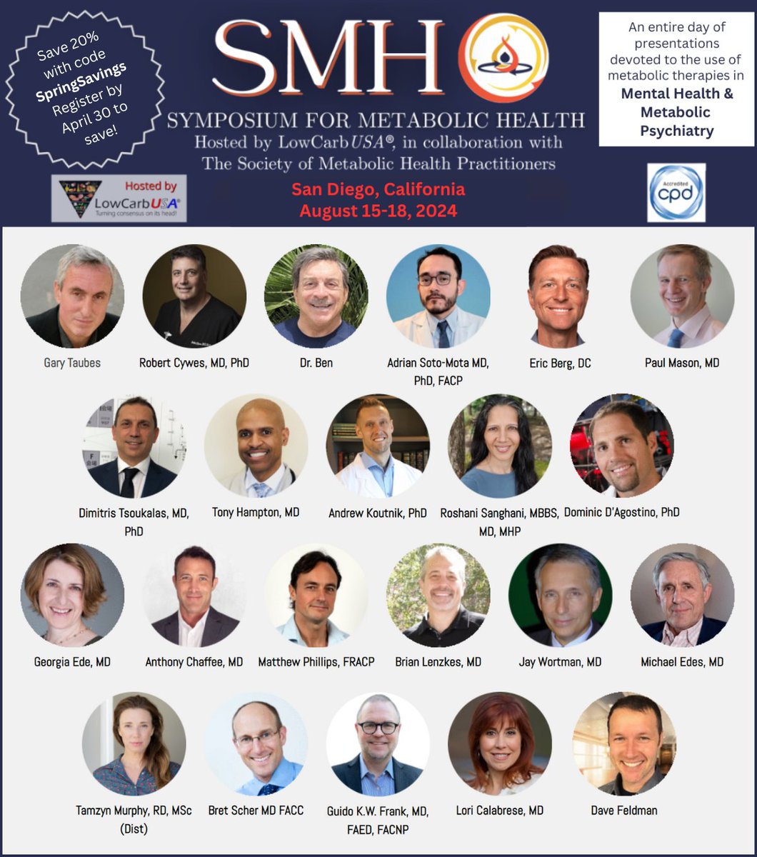 Looking forward to our Symposium for Metabolic Health on Aug 15-18 in San Diego, we are thrilled about the preparations already underway. For those already looking forward to San Diego this summer, you'll be excited to see the current list of confirmed speakers just below, we've