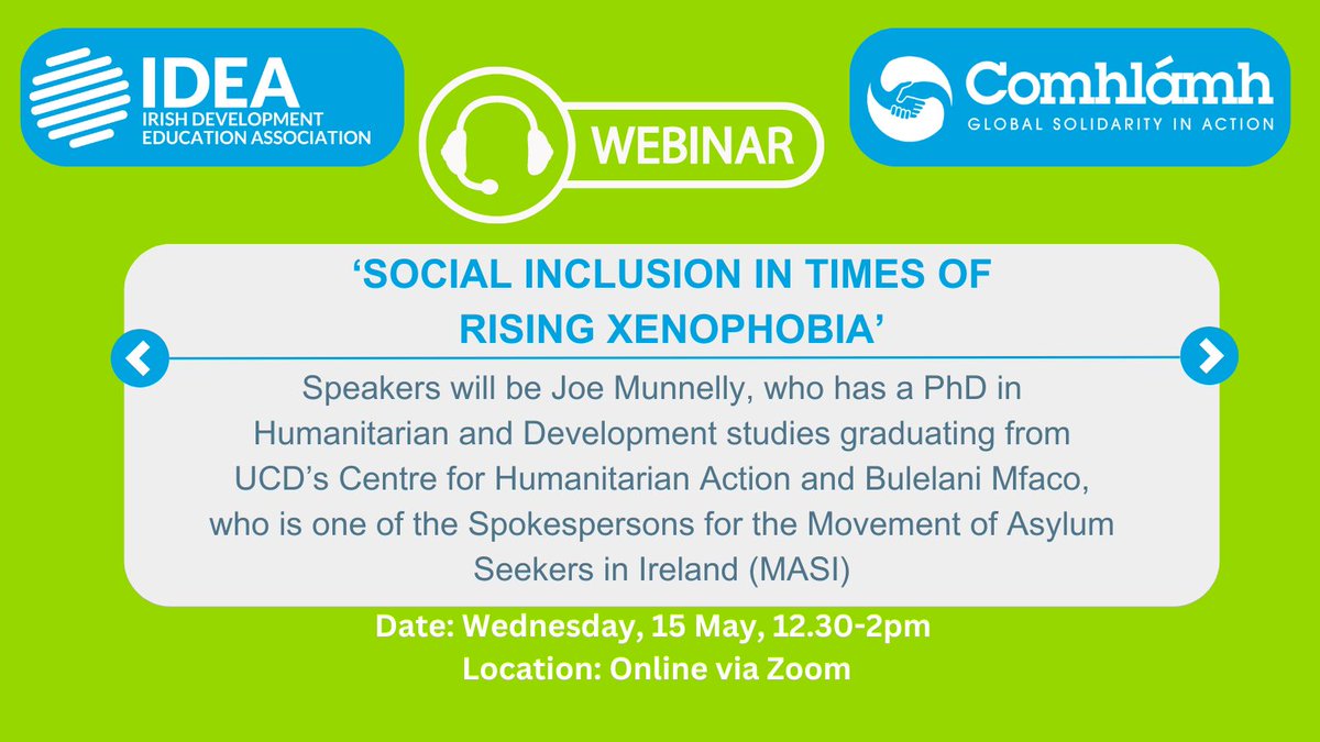 We are collaborating with @Comhlamh to host #4 in our webinar series ‘Exploring Contemporary Crises and Issues through GCE’, entitled 'Social Inclusion in Times of Rising Xenophobia ‘, online on 15 May, 12.30-2pm. Register 👉 bit.ly/3y5pF3V