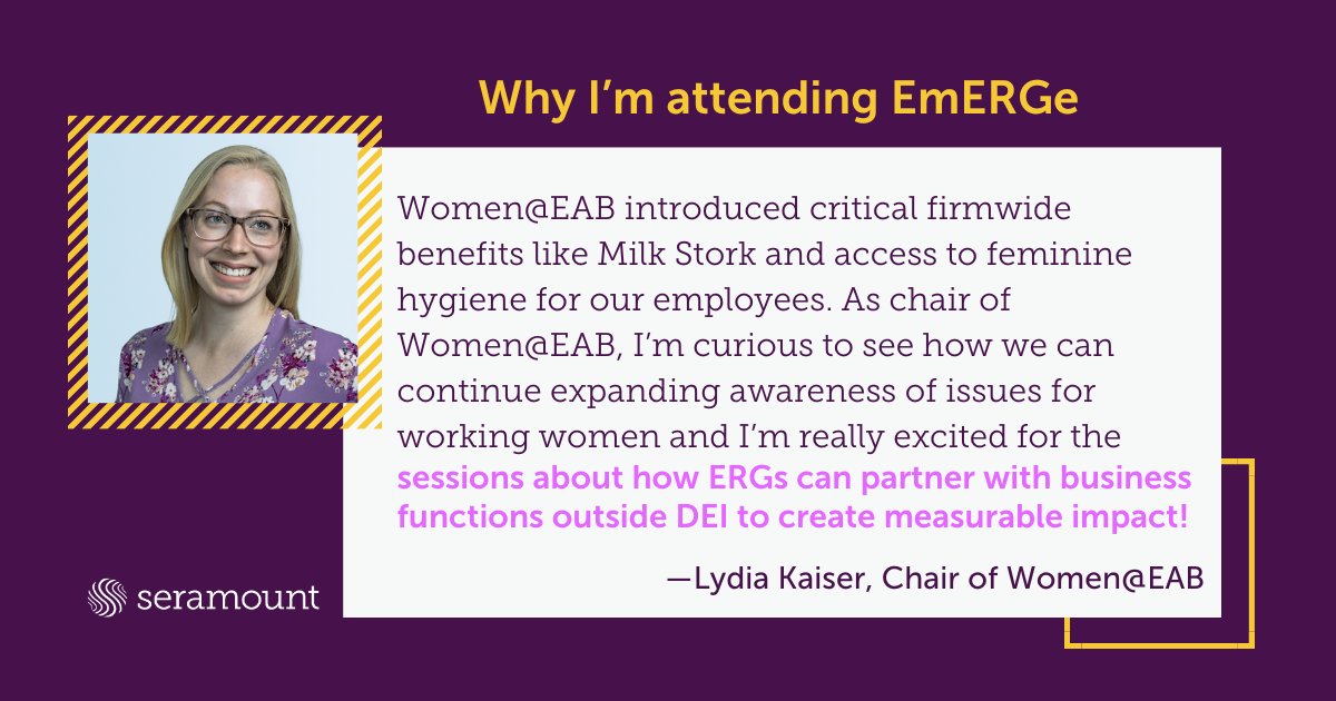⏰One week until EmERGe! In-person tickets SOLD OUT, virtual tickets still available! 🎉 👉Learn which q#SeramountEmERGe sessions @EAB’s Women@EAB ERG leader, Lydia Kaiser, is most excited to attend in NYC on May 6-7! ✨Register now to secure your spot! bit.ly/49ffC9G