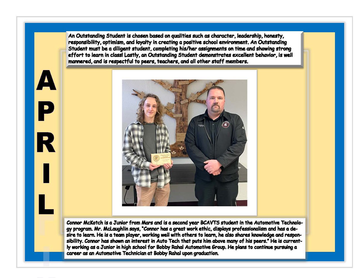 April Outstanding Student of the Month

#outstandingstudentofthemonth #automotivetechnology #butlervotech 
@MarsAreaSD