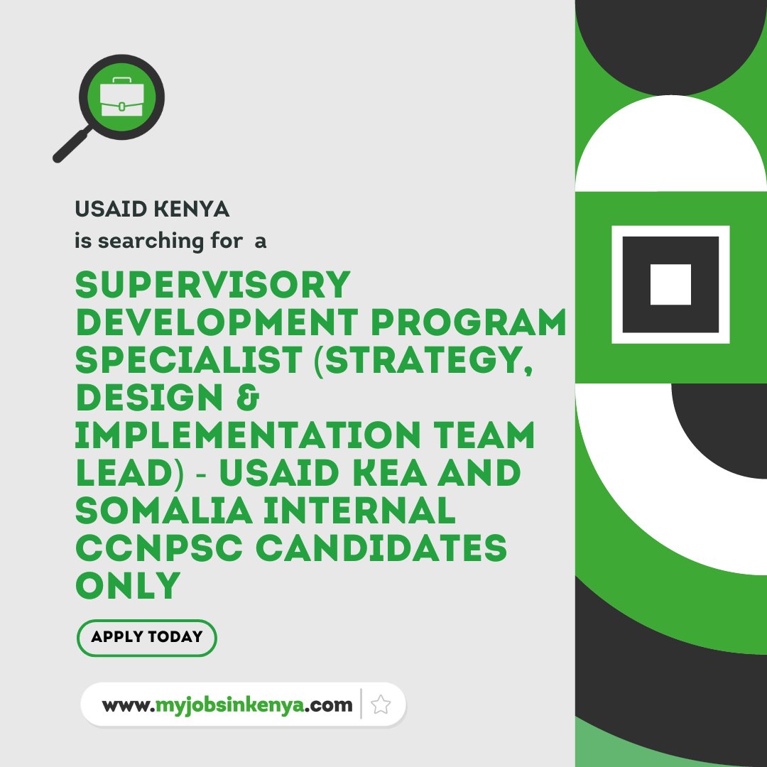 USAID Kenya is recruiting a Supervisory Development Program Specialist (Strategy, Design & Implementation Team Lead) - USAID KEA and Somalia Internal CCNPSC Candidates ONLY Visit myjobsinkenya.com or click on the link to apply lnkd.in/drmduZRA