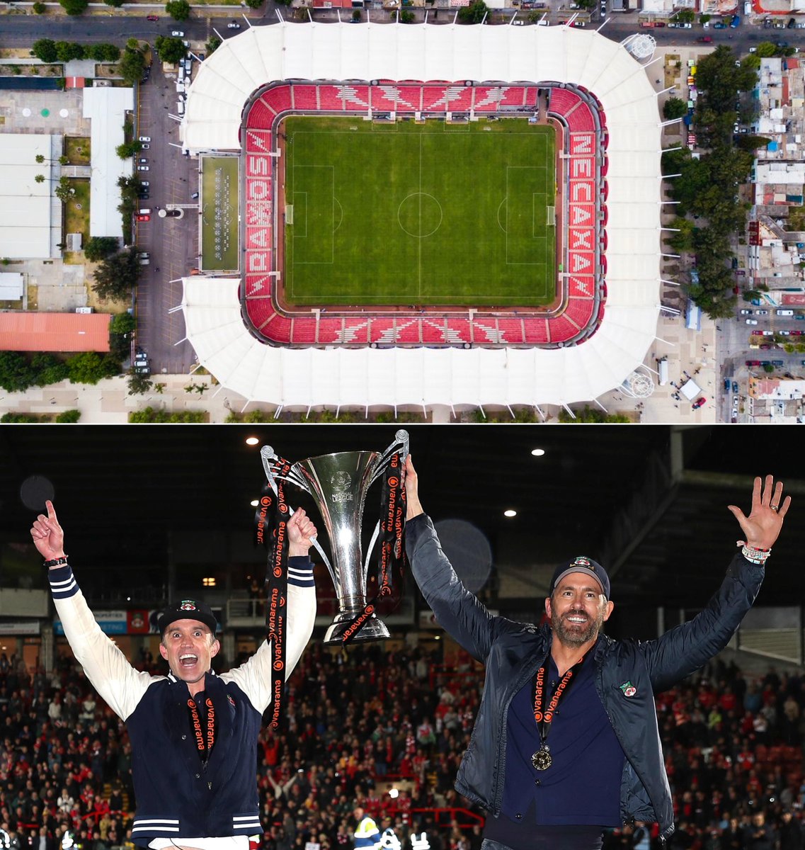 Wrexham owners Ryan Reynolds & Rob McElhenney have purchased a minority stake in top-flight Mexican team Necaxa, per Variety. ⚡️

Actress Eva Longoria, Mesut Ozil & pitcher Justin Verlander  are already among Necaxa's owners. Can Ryan & Rob bring the magic touch to Liga MX? 🐉