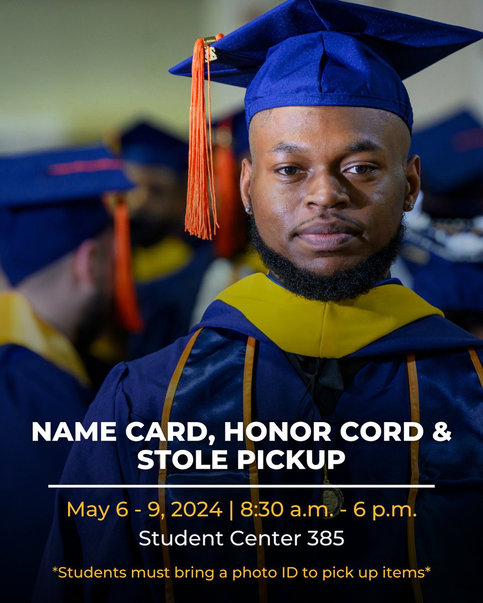 #NCAT spring 2024 grads!! It's almost time! Name card, honor cord and stole pick-up ⬇️. Visit our ncat.edu/registrar/comm… to get Spring 2024 commencement details.