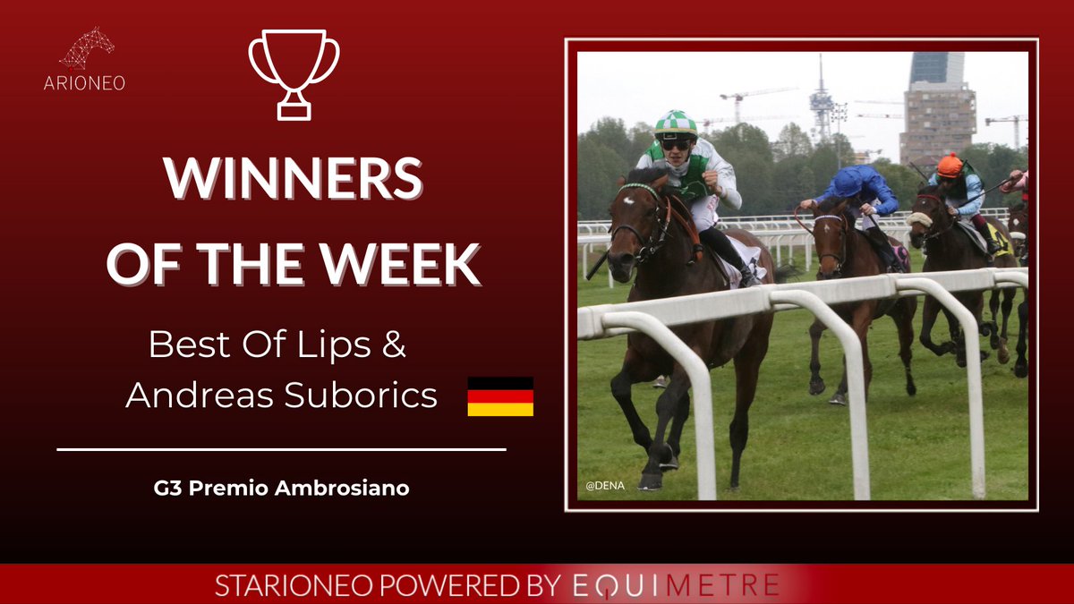 What a win! Congratulations to Andreas Suborics and Best Of Lips for first place in the Group 3 Premio Ambrosiano race! 👏🏆 Magnificent performance! 💥 #Arioneo #Equimetre #empoweryourexpertise #horsedatascience
