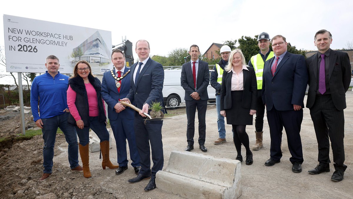 Last week the Mayor of Antrim and Newtownabbey Councillor Mark Cooper was joined by Minister for Communities Mr Gordon Lyons and representations of the @CommonsLUHC to mark the official commencement of construction of the new Glengormley Workspace Hub. This £8.6 million