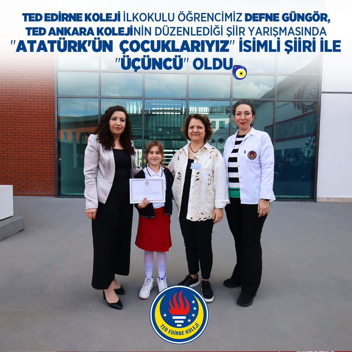 #TEDEdirneKoleji İlkokulu öğrencimiz Defne Güngör, TED Ankara Koleji tarafından 23 Nisan Ulusal Egemenlik ve Çocuk Bayramı etkinlikleri kapsamında, TED Okullarında öğrenim gören ilkokul 2. ve 3. sınıf öğrencilerine yönelik düzenlenen 'Yarının Büyükleri Olarak Atam'a…