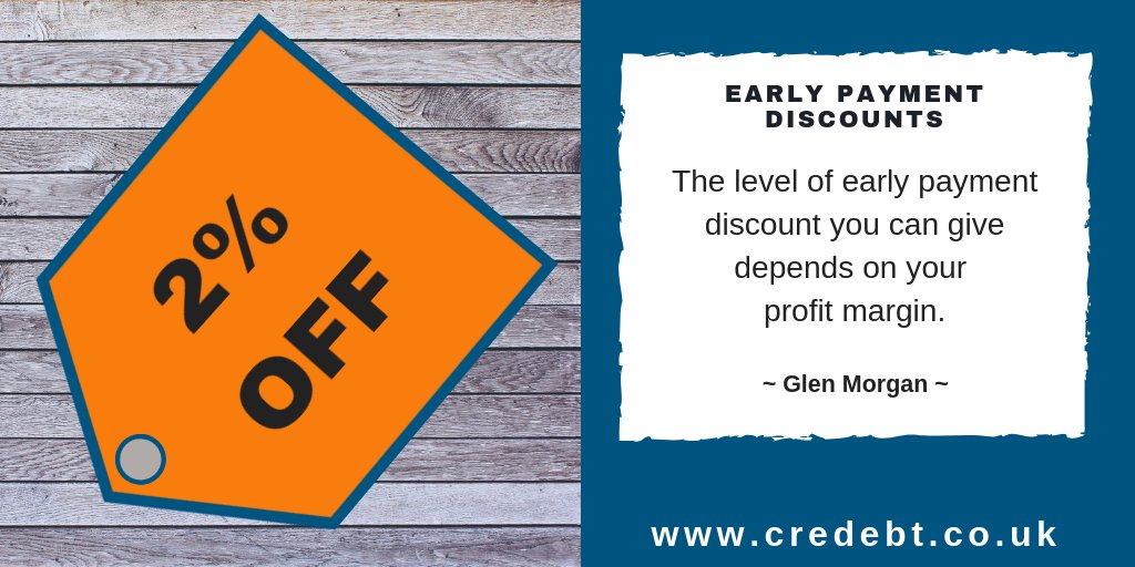 The level of early payment discount you can offer depends on the profits you are making on the orders. Read more here: bit.ly/2LRXOM2 #debttips #cashflow #creditcontrol
