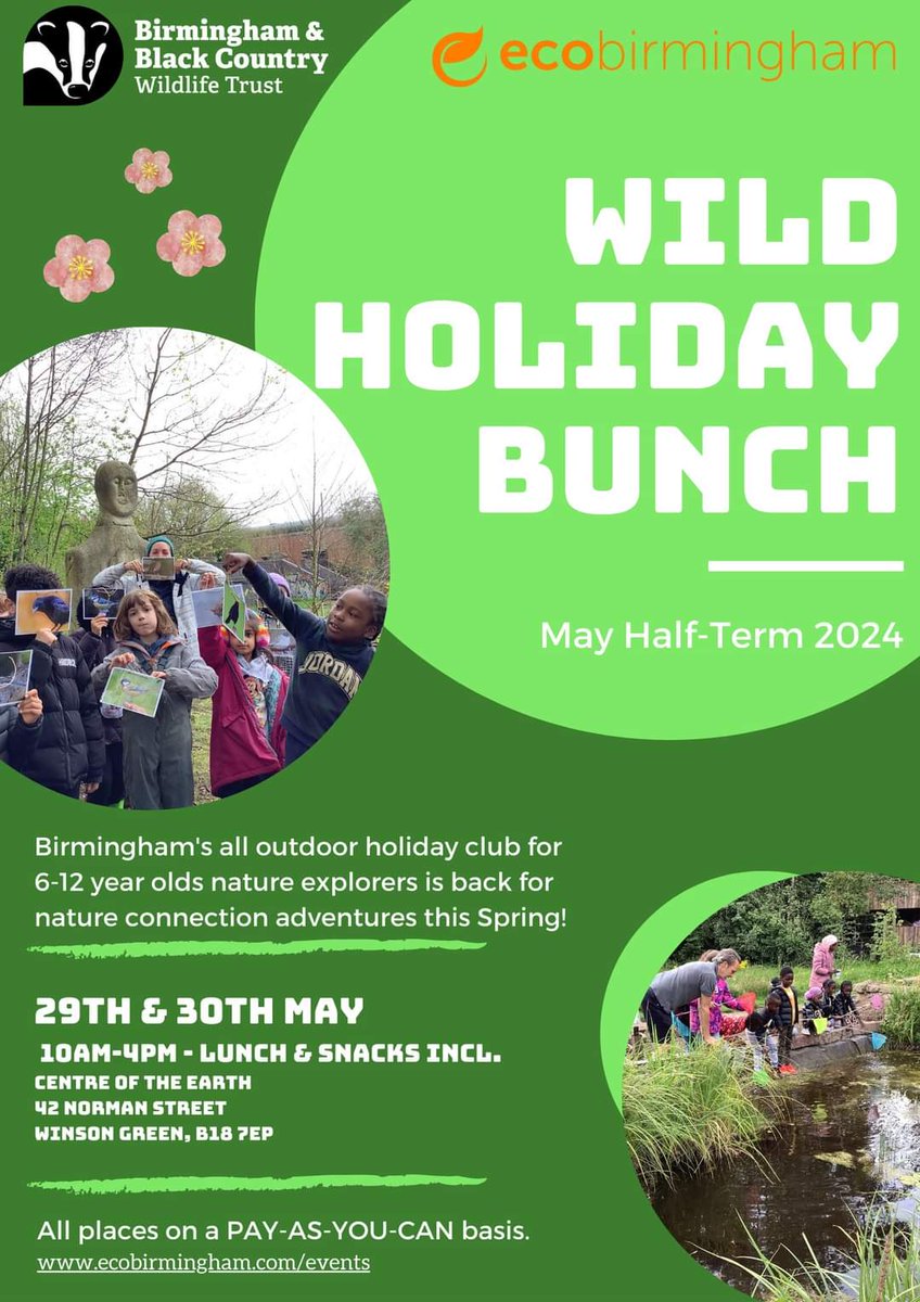 May #HalfTerm wild days @WTBBC Centre of the Earth in #WinsonGreen Providing children aged 6-12 unforgettable adventures in nature supported by 2 experienced forest school practitioners & our healthy lunches cooked together on the camp fire! 🪱🐝🌳🌻 ✨ecobirmingham.com/events/