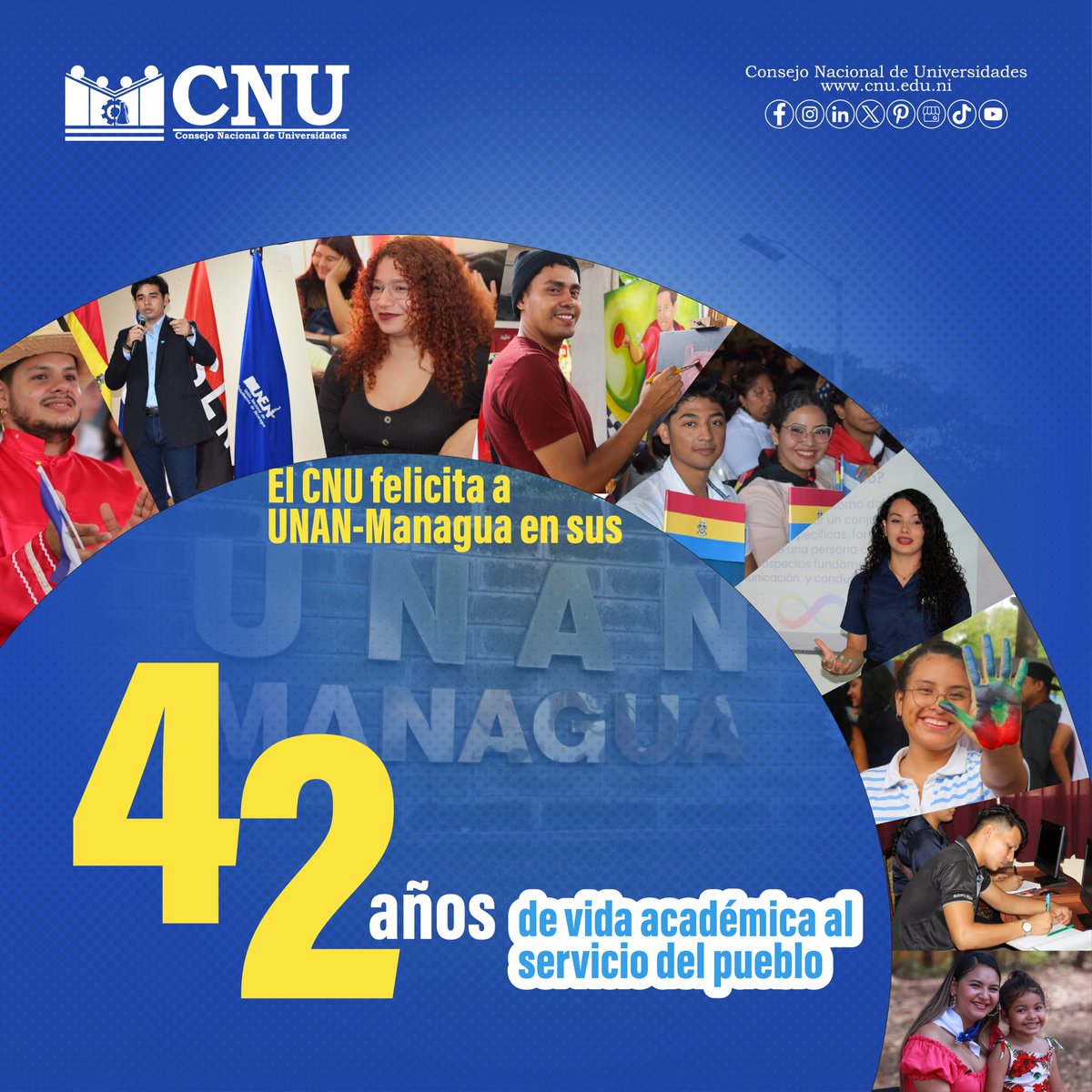#ANIVERSARIO || 📝📑📅 Felicitamos a la UNAN-Managua por sus 42 años de vida académica al servicio del pueblo nicaragüense. . . . #Nicaragua #CNU #CalidadEducativa