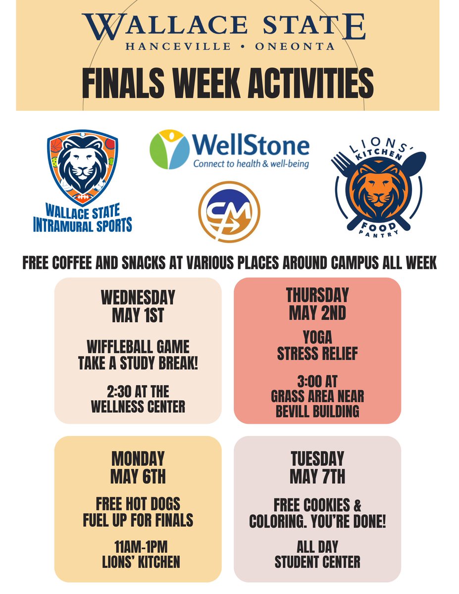 Finals week activities begin tomorrow!